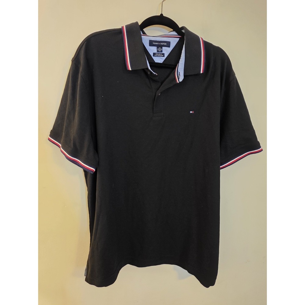 Tommy Hilfiger Men's Size XXL black Cotton‎ Blend Golf Rugby S/S Polo Shirt